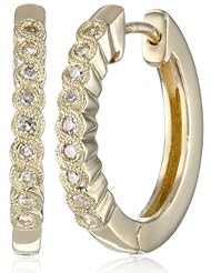 10k Gold Bezel Diamond 0.15 cttw Hoop Earrings