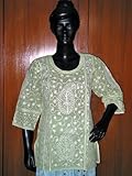 IMAGE OF Bollywood Designer Pear Green Cotton Kurtis Tunic Embroidered Top S