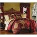 10Pc. LUXURIOUS RICH BED IN A BAG COMFORTER SET IN RED BURGUNDY GOLD TONES W/ MATCHING THROW AND DECORATIVE PILLOWS, QUEEN, BURGUNDY