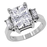 14k White Gold Moissanite 3 Stone Radiant W/Small Radiant Side Stones (6.16 cttw equivalent), Size 7