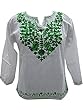 White Tunic Green Embroidered Kurta Yoga Top Medium