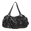 Large Sequin Slouch Fashion Shoulder Bag Black