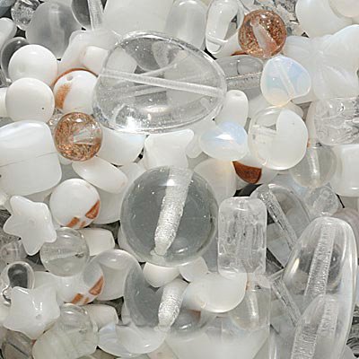 Czech Glass Bead Mix Lot Assorted Shapes White Mixed (2 Oz)