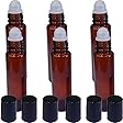 6 Pack - Roll on Glass Bottle - Amber 10ml 1/3oz Size for Essential Oil - Empty Aromatherapy Perfume Bottles - Refillable Slim with Cap [Amber]