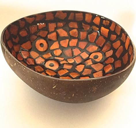 Hand Carved Ecologically Sustainable 5.5" Lava Orange Coconut Lacquer Bowl with Shell Inlay