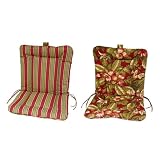 Reversible Armchair Cushion - Red & Green Floral/ Stripe
