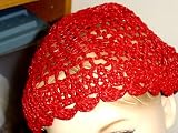 Cpm109rd, Hand Crocheted Red Metallic Gimp Skull Cap for Teens and Womens