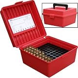 MTM 100 Round Deluxe Handled Magnum Flip-Top Rifle Ammo Case .22-250 to 58 Win Mag (Red)