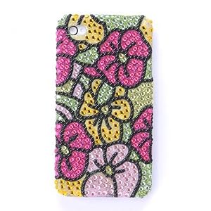 Luxmo Bling Luxurious Design Diamond Crystal Snap-on Case for Apple iPhone 4, iPhone4, Green Tropical Hawaiian Flowers