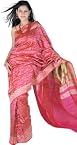 Hot-Pink Banarasi Sari with with All-Over Woven Paisleys by Hand and Brocaded Aanchal - Pure Silk -
