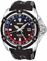 Seiko #SUN013 Men's Leather Strap Velatura GMT Kinetic Watch