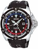 Seiko Men's SUN013 Velatura Black Leather Strap Black Dial Watch