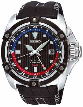 Seiko Velatura #SUN013 Men's Leather Strap GMT Kinetic Watch