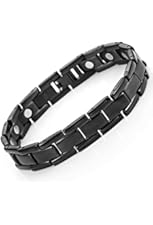 Elegant Mens Black Bracelet 316L Stainless Steel with Titanium Elements, Magnetic Therapy