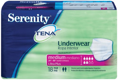 Tena Serenity Pads, Discreet Bladder Protection, Ultra Plus Absorbency, Medium, 18-Count Packages (Pack of 2)