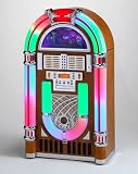 WURLITZER STYLE JUKEBOX - 10 CD + RADIO + LED lit (Light - Honey Wood Colour) - Steepletone CD Rock 10 Jukebox