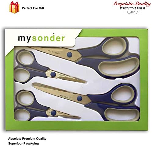 Mysonder Scissors 4 Set - Stainless Steel Kids Scissor Classpack - Shears for Office, School, Kitchen, Sewing, Art and Craft Activities - Features Durable Design, Comfort Grip and Razor Sharp Blades