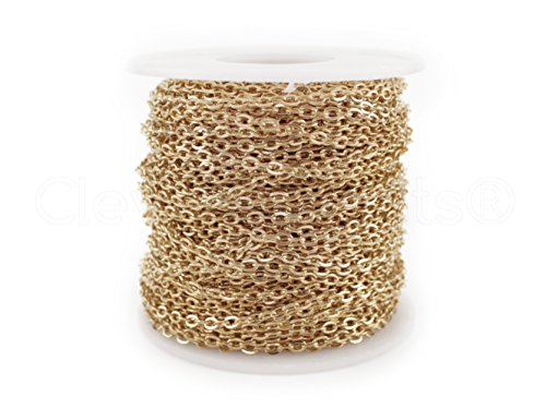 CleverDelights Rolo Chain Roll - 100 Feet - Champagne Gold Color - 3x4mm Link - Bulk Oval Chain Spool