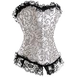 Grey Brocade Fashion Corset with Black Lace