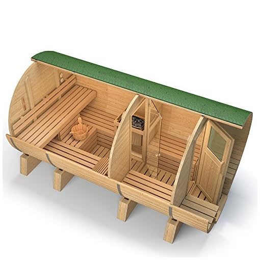 Fasssauna von ISIDOR,Gartensauna Maja Deluxe 4,10m, mit HARVIA BC80 und