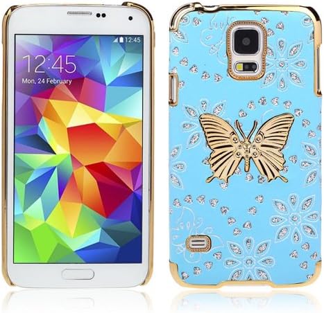 TPT Beautiful Bling Leather Butterfly Cover for Samsung Galaxy S5 I9600 G900 (Blue)