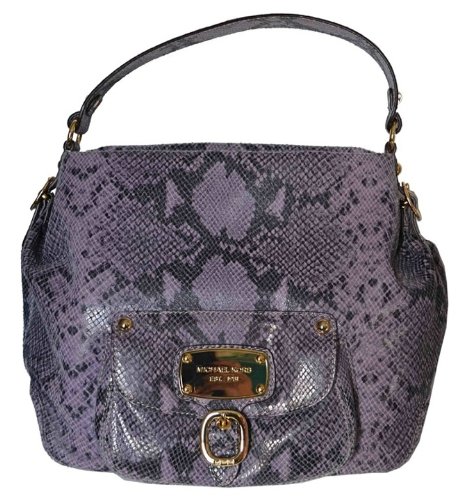 Michael Kors Snake Skin Leather Hudson Downtown Large Shoulder Bag Tote Handbag Purse - Purple