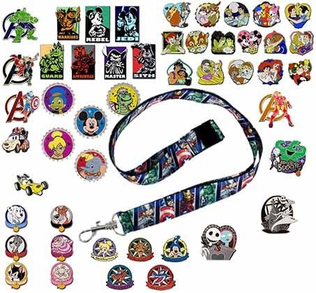 Disney Random Trading Pin Lot of 20 Lapel Collector Pins! No Duplication! Featuring A Random Disney Lanyard!
