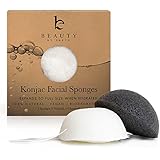 Konjac Sponges - Beauty by Earth Konjac Facial Sponge - 2 Pack - Bamboo Charcoal (Black) & Natural (White) for Cleansing Sensitive to Oily & Acne Prone Skin - Gentle Natural Sponge to Scrub and Exfoliate - Best Biodegradable Skincare Cleanser