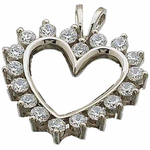 14Kt White Gold Heart Pendant with Diamond Rays
