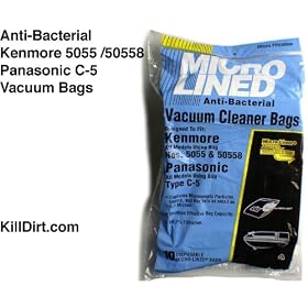 Kenmore Canister 5055, 50557 and 50558, Panasonic Type C-5 Anti-Bacterial Vacuum Bags - 10 Pack