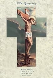 Religious Sympathy Cards - Crucifixion - Laminated with Gold Foil Embossed Medal Design - Appropriate Prayer Included