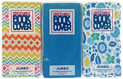 Jumbo Stretchable Book Cover 3 Piece Bundle Chevron Blue Floral