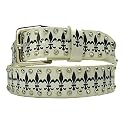 New White Leather Fleur De Lis Rhinestone Belt XL 42 44