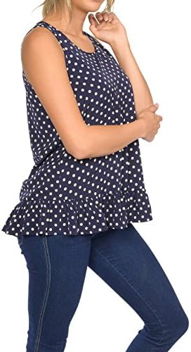 VINTAGE POLKADOT RUFFLE SLEEVELESS TOP Y4L104 Large NAVY