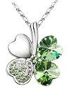 Kzafrance Collier Tr&egrave;fle &agrave; Quatre Feuilles Porte-bonheur Cristal Swarovski et Cha&icirc;ne en plaqu&eacute; Or Blanc 18 Carats - Vert Intense