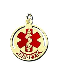 14K Gold Round Medical "Diabetic" Charm W/ Red Enamel - Available In 3 Sizes