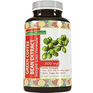 Pure Green Coffee Bean Extract - Natural Weight Loss Supplement for Women & Men - Burn Fat + Curb Appetite - Antioxidant Rich - Boosts Metabolism - 800mg - 60 Capsules - By California Products
