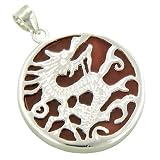 Amulet Dragon Burgundy Red Jade 925 Sterling Silver Pendant