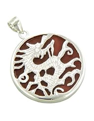 Amulet Dragon Burgundy Red Jade 925 Sterling Silver Pendant