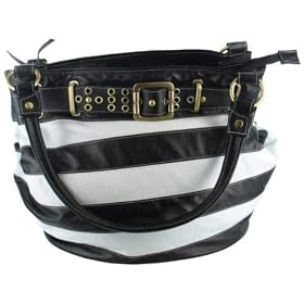 Gigi Chantal Black and White Stripe Bucket Style Handbag