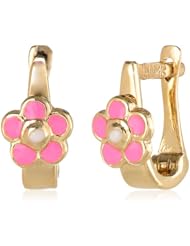 Girls 14k Yellow Gold Pink Petals Enamel Flower Earrings