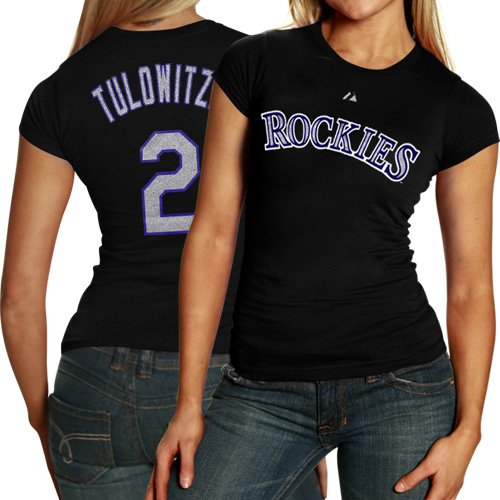 Majestic Troy Tulowitzki Colorado Rockies Ladies #2 Player T-Shirt - Black (Large)