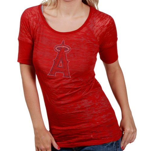 Touch by Alyssa Milano Los Angeles Angels of Anaheim Ladies Red Crystal Premium T-shirt (Medium)