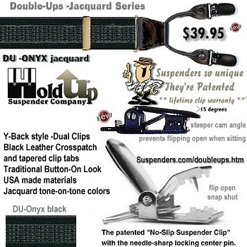 Click here to buy Onyx Black on Black Mens Dual Clip Suspenders in Jacquard Woven Pattern.