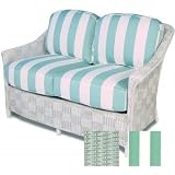 Lloyd Flanders Calypso White Finish Love Seat With Cabana Stripe Spa Fabric
