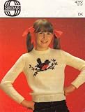 Sirdar Girls or Boys Robin Red Breast Bird Motif Sweater Knitting Pattern: 5 sizes To fit chest 24"-32" (61cm-81cm) DK