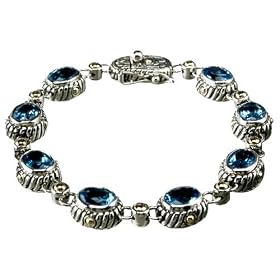 18K Gold/Sterling Silver Blue Topaz Bracelet - 7" by