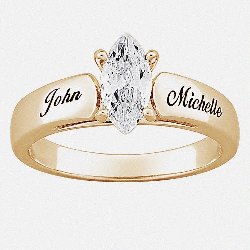 Personalized 18K Gold Plated Sterling Marquise CZ Personalized Wedding Ring - Wedding Gifts