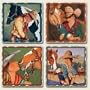 COWGIRL Horse pony COASTER set western ART decor NEW