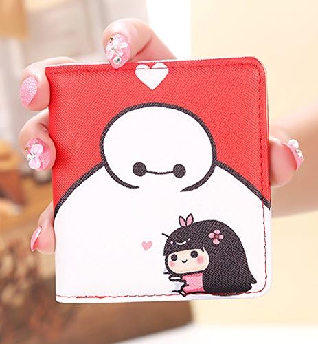 Fashion Women's PU Baymax Printed Bifold Short Coin Bag Purse (Orange Red)